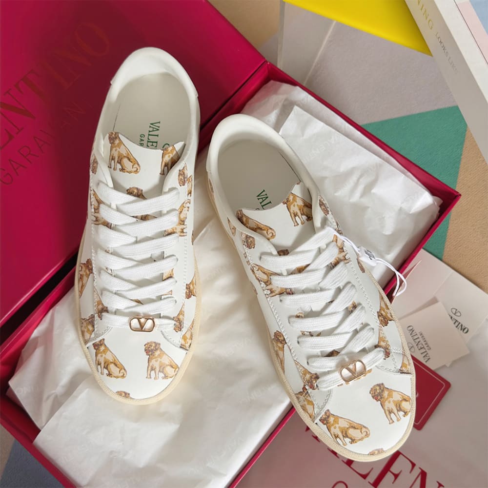 VALENTINO ROYCO Women s  LE CHAT DE LA MAISON  Patterned Soft Calfskin Sneakers