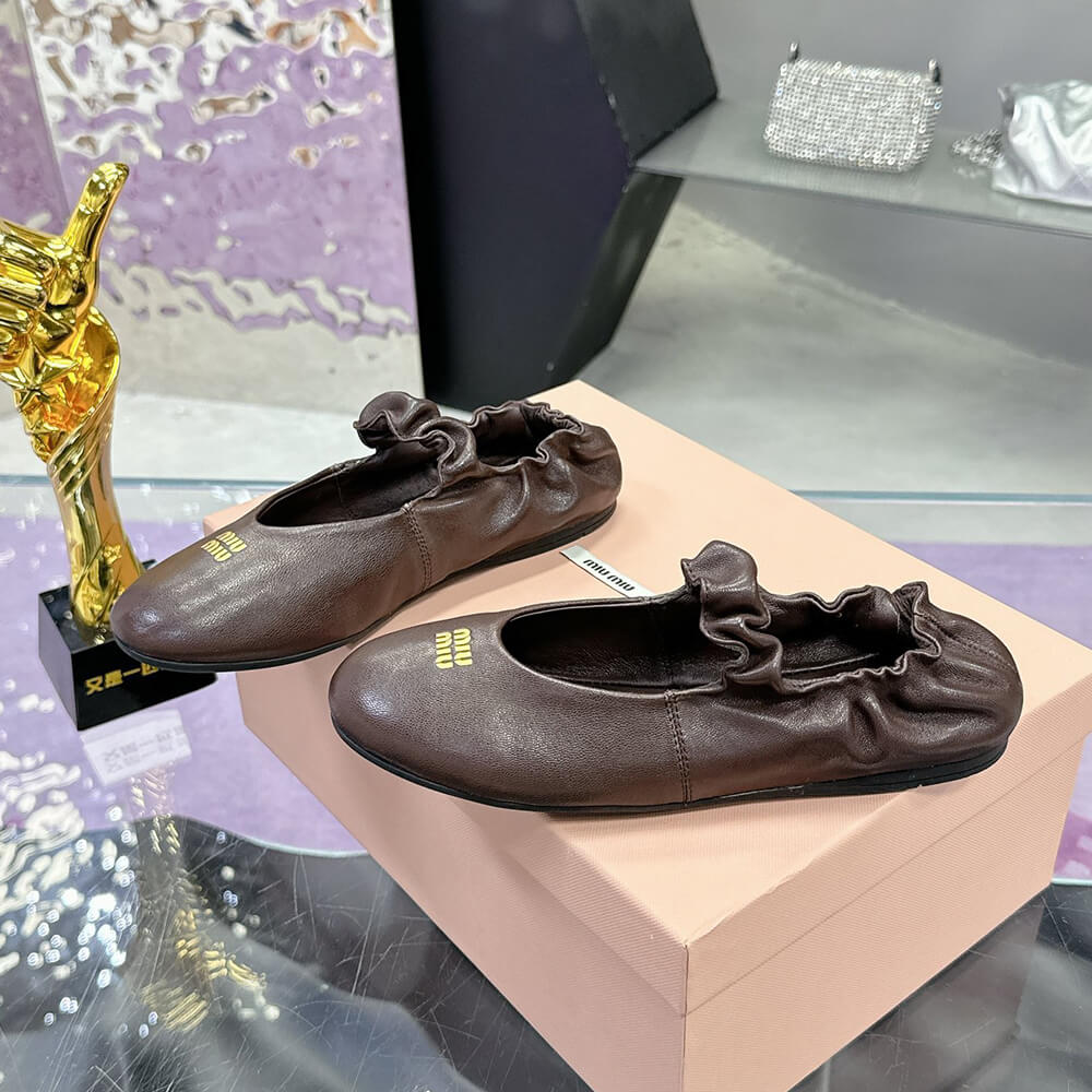 MIUMIU Ruches Nappa Leather ballet flats