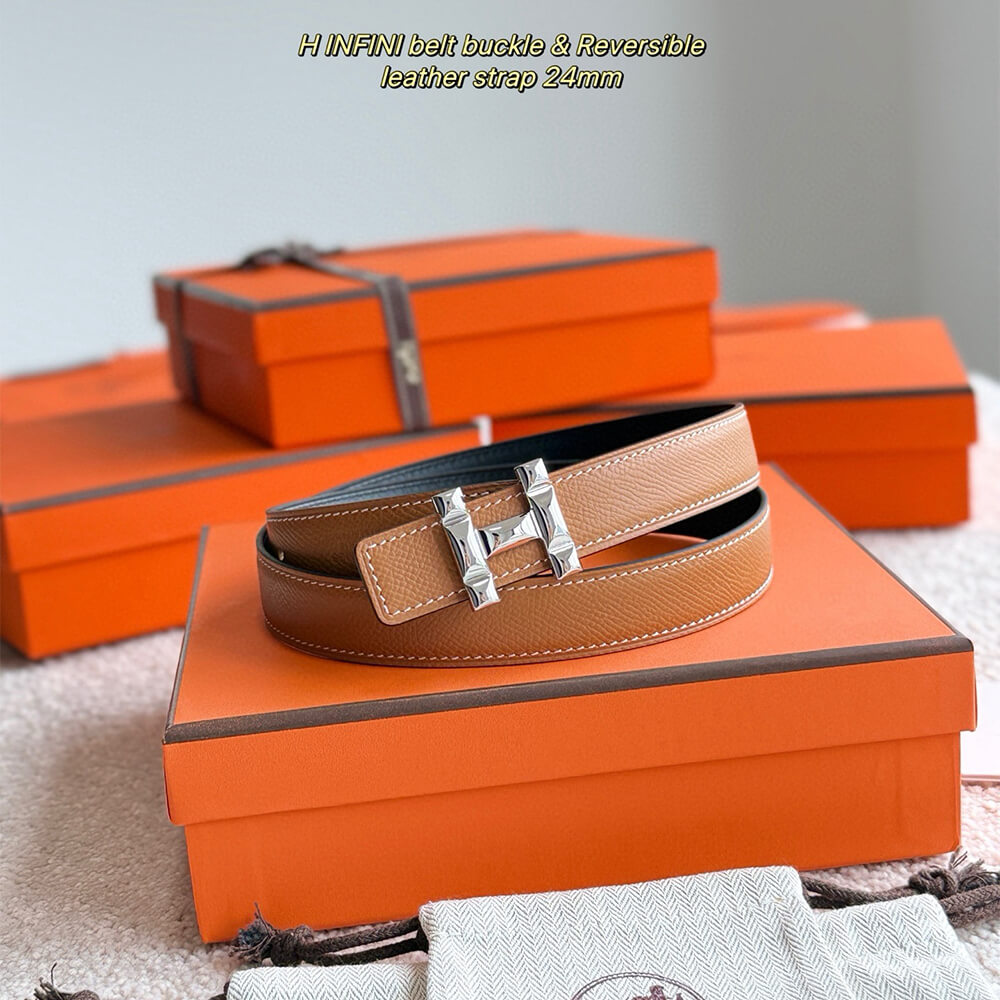 H Infini belt buckle   Reversible leather strap 24 mm