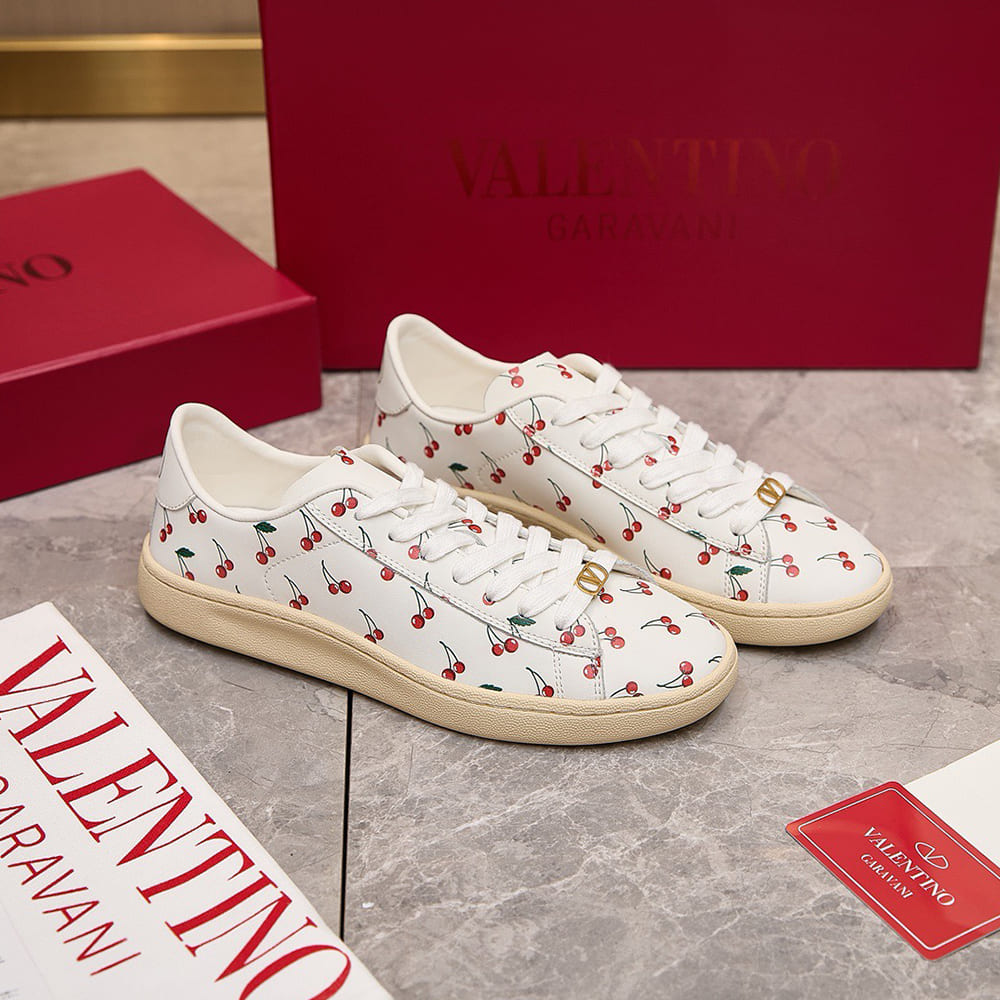 VALENTINO ROYCO Women s Cherry Pattern Soft Calfskin Sneakers