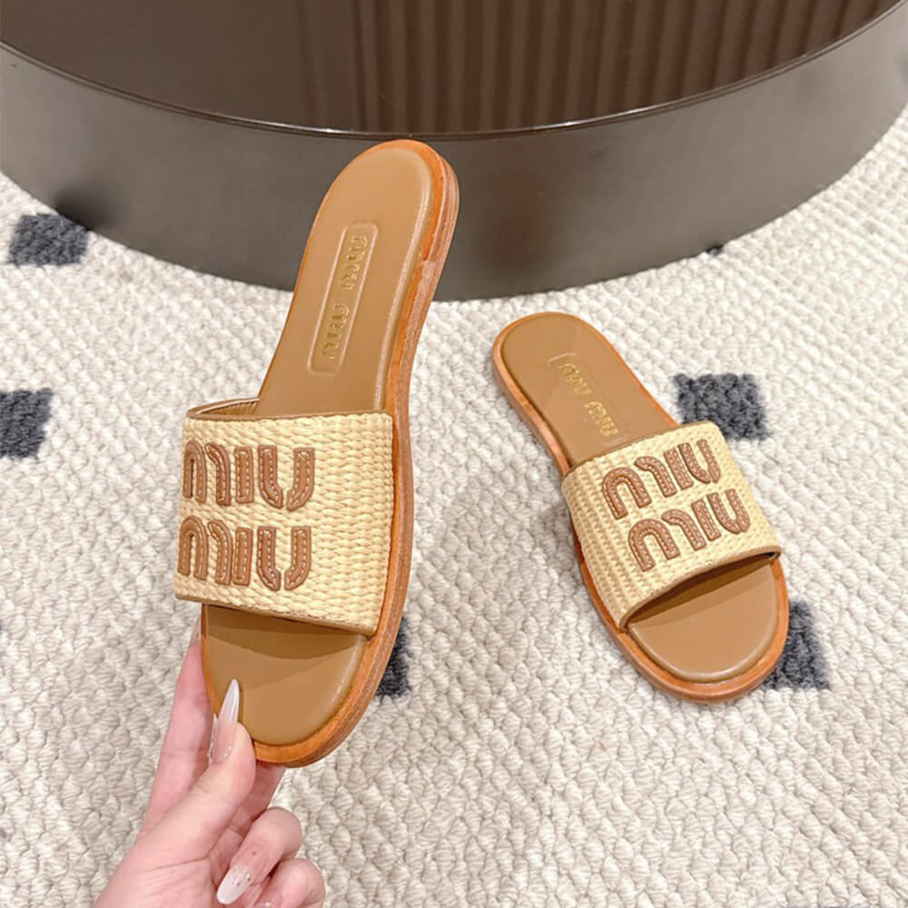 MiuMiu Raffia Slide Sandals