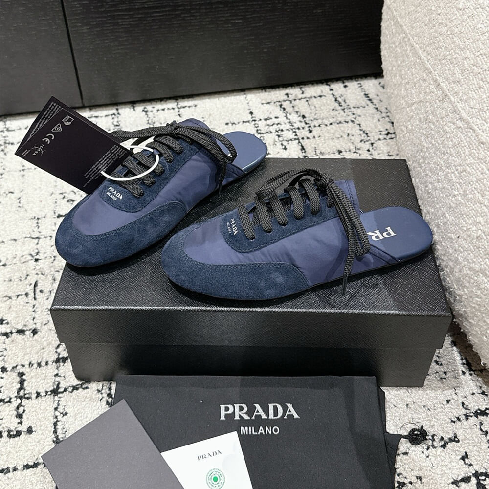 PRADA Collapse Re-Nylon and suede mules